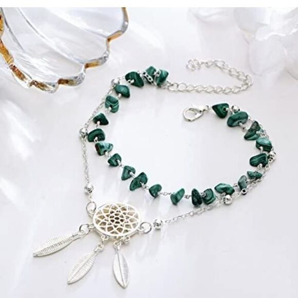 Hollow Dreamcatcher Irregular Green Turquoise AnkletSummer Beach Foot chain - Picture 5 of 9